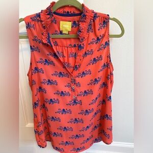 Maeve Coral and Navy Patterned Blouse